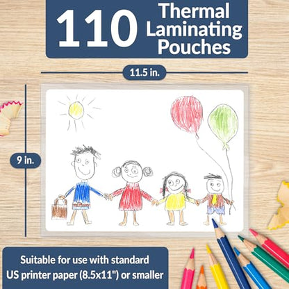Reli. Professional Grade Thermal Laminating Sheets 110 Pack | 9" x 11.5" | Clear Laminating Pouches for 8.5" x 11" Paper | Fits Heat Laminator Machines | 110 Pack, 9" x 11.5" Sheets