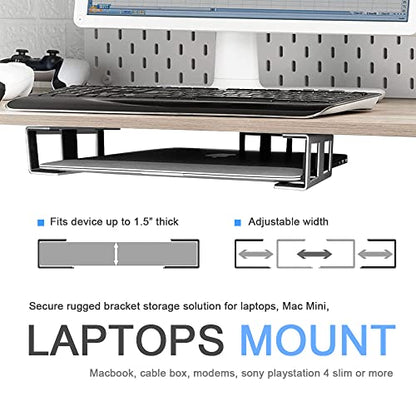 IFCASE Under Desk Laptop Mount, Metal Under Desk Shelf Holder for Laptop, Mac mini, MacBook, Keyboard with Anti-Scratch Silicone (Silver) - color: Silver