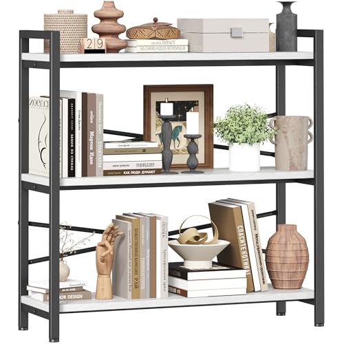 Book Shelf, 3 Tier Bookshelf 31.49" Width, Book Shelf Storage and Organization, Wooden and Metal Industrial Bookcase, Large Book Shelves for Home Living Room Bedroom Office Storage(White) - color: White, size: 3 Tier - 31.5" W