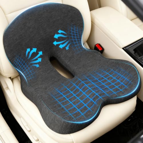Denchy Memory Foam Car Seat Cushion with Back Support, Truck Driver Cushion | Seat Cushion with Lumbar Support Pillow for Long Driving, Orthopedic Butt Sitting Pad for Office Chair Pain Relief - color: Dark Gray