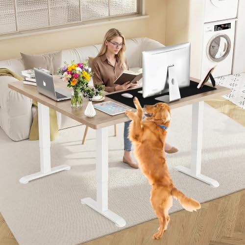 63x5in L Shaped Standing Desk with Outlets & Mouse Pad, Oak Grey - color: Oak Grey