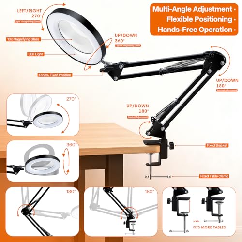 LXIANGN Hands Free 10X Magnifying Glass with Light and Clamp - color: 10x