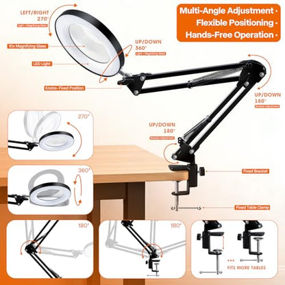 LXIANGN Hands Free 10X Magnifying Glass with Light and Clamp - color: 10x