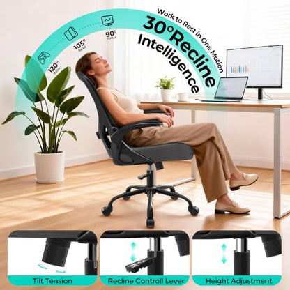 AreShark Office Chair - Ergonomic Breathable Mesh Desk Chair with Adjustable Lumbar Support and Flip-up Armrests - Executive High Back Rolling Swivel Comfortable Computer Gaming Chair for Home Office - color: Dark Gray