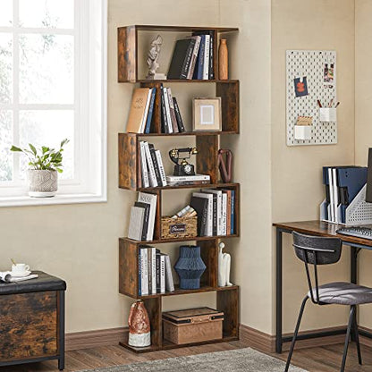 VASAGLE 6-Tier Bookcase, Open Storage, 9.5 x 27.6 x 75 Inches - color: Rustic Brown, style: 6-Tier (27.6"W)