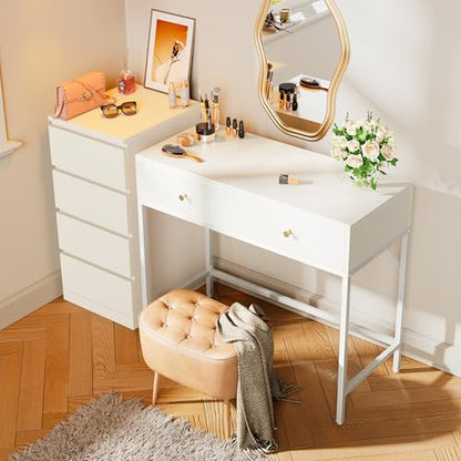 SUPERJARE 39.4" White Desk with 2 Drawers, Modern Makeup Vanity Desk - color: White, size: 39.4 inch
