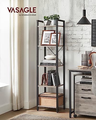 VASAGLE 5-Tier Bookshelf, Bookcase Book Shelf with Steel Frame - color: Heather Greige + Ink Black, size: 5 Tiers (11.8"D x 15.7"W x 60.2"H)