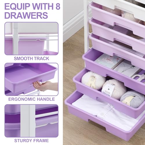 SYKIARIOL Rolling Cart with Drawers,8 Drawers Storage Cart,Purple - color: Purple