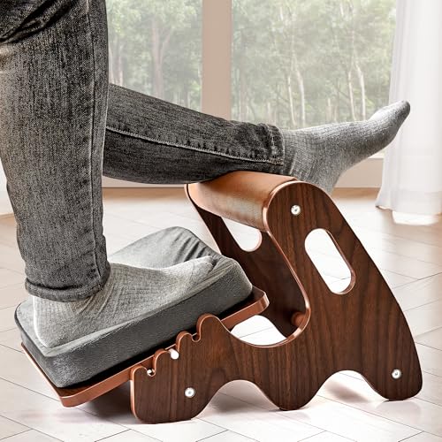 Spacocld Foot Rest for Under Desk at Work- Adjustable Rocking Foot Stool with 3 Height Position and Soft Crossbar, Ergonomic Wooden Footrest with Soft Sponge Pad for Home, Office - color: Walnut With Spongepad