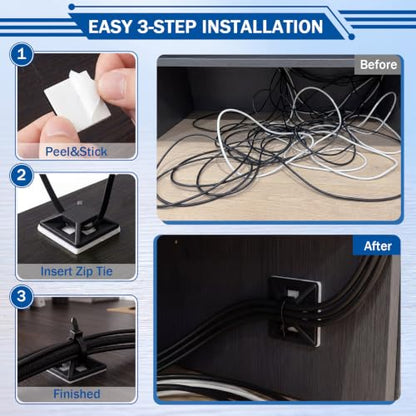 Reallnaive 300 Pcs 1/2'' Self Adhesive Cable Zip Tie Mounts for Desk, Black - color: Black, size: 1/2''