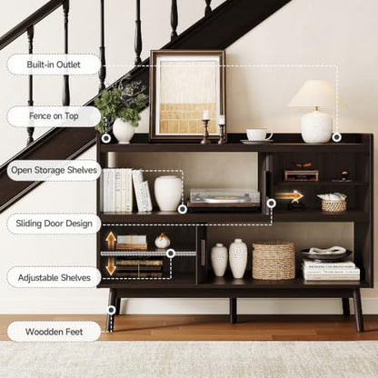 ONBRILL 51.2" Sideboard Buffet Cabinet with Outlet & Sliding Door, Brown - color: Brown, size: 51.2"
