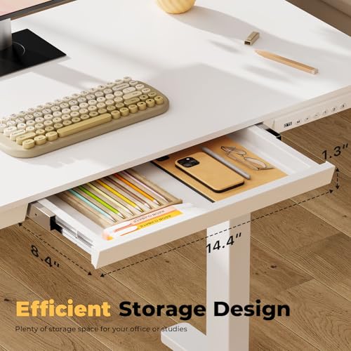 40" Electric Stand up Desk with Drawer, Height Adjustable - color: White Wood-top, size: 40"