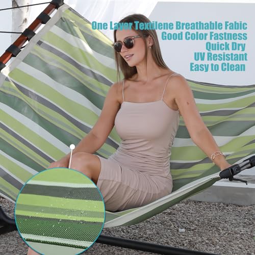 TegerDeger 12FT 2 Person Hammock V Shaped Spreader Bar -Tender Green Stripe - color: Tender Green Stripes