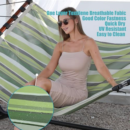 TegerDeger 12FT 2 Person Hammock V Shaped Spreader Bar -Tender Green Stripe - color: Tender Green Stripes