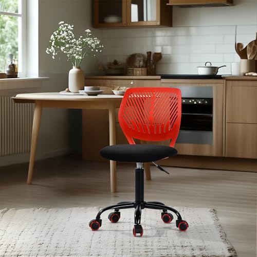 Homy Casa Adjustable Swivel Dining Chair with Wheels, Padded Seat, Red | Adjustable height, 360° swivel and smooth-rolling casters with a padded seat for flexible dining, kitchen and work seating. - color: Red