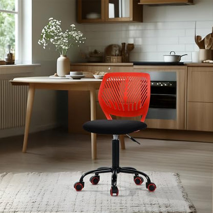 Homy Casa Adjustable Swivel Dining Chair with Wheels, Padded Seat, Red | Adjustable height, 360° swivel and smooth-rolling casters with a padded seat for flexible dining, kitchen and work seating. - color: Red