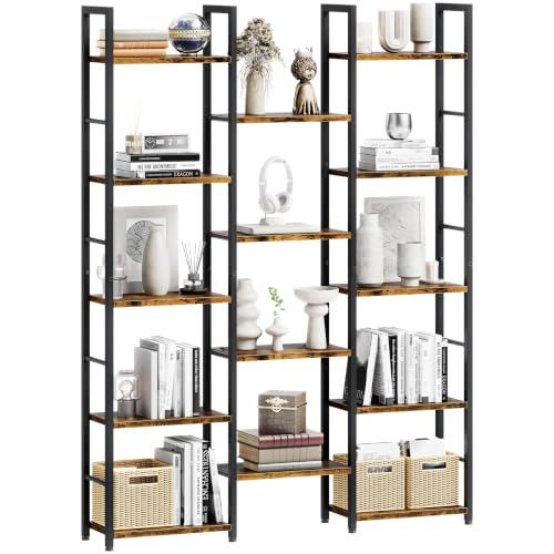 Shintenchi Large 5 Tier Bookshelf,Triple Bookcase, Tall Open Shelves - size: 5 Tier