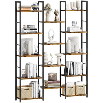 Shintenchi Large 5 Tier Bookshelf,Triple Bookcase, Tall Open Shelves - size: 5 Tier
