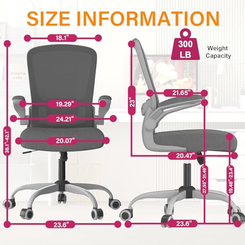 Ergonomic Office Chair w/Adjustable Lumbar, Flip Armrest, 135° Recline - color: Iron Gray With Gray Frame