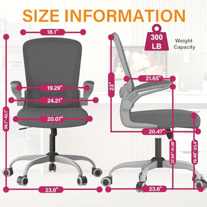 Ergonomic Office Chair w/Adjustable Lumbar, Flip Armrest, 135° Recline - color: Iron Gray With Gray Frame