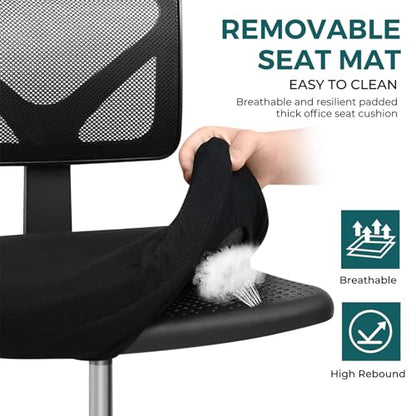 DUMOS Armless Desk Chairs, 2 Pack, Small Home Office Mesh Chairs | Ergonomic Adjustable Mid Back, Swivel Rolling Task, Computer Work Vanity Small Spaces, Black - color: Black, size: Set of 2