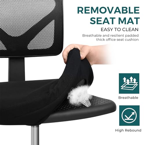 DUMOS Armless Desk Chairs, Small Home Office Mesh Chairs | Ergonomic Adjustable Mid Back, Swivel Rolling Task, Computer Work Vanity Small Spaces, New Black - color: New Black, size: 1pc