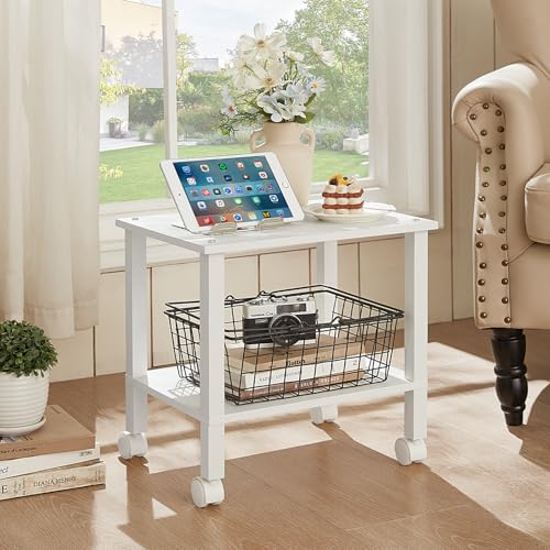 YUFAM 2 Tier Under Desk Printer Stand with Storage, White - color: White, size: 11.8"D×15.7"W×15.3"H