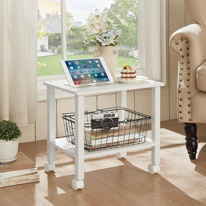 YUFAM 2 Tier Under Desk Printer Stand with Storage, White - color: White, size: 11.8"D×15.7"W×15.3"H