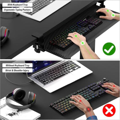 Under Desk Keyboard Tray, Slide-Out Keyboard Drawer with C-Clamp 25.6"x11.8" - color: Black Carbon Fiber