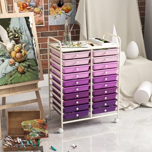LDAILY Rolling Cart with Drawers, Classroom Storage for Teacher,Purple - color: Gradient Purple, size: 20 Drawer