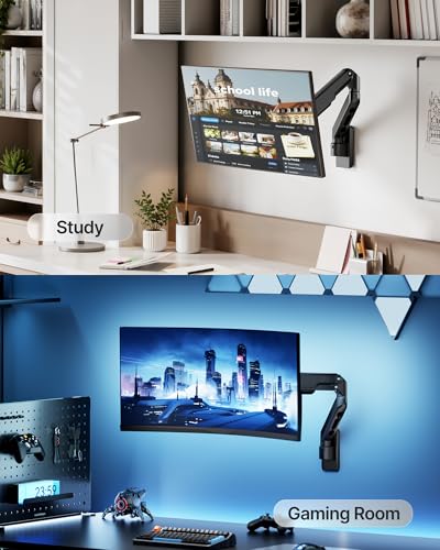 monTEK Single Monitor Wall Mount, Wobble-Free Spring, 17–32" Full Motion | Zero Clearance Wall Mount Retracts To 3.8" From Wall, Wobble-Free Mechanical Spring, Fits Wood, Brick & Concrete Walls - size: Single Arm