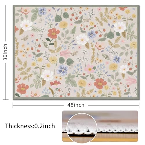 Office Chair Mat for Hardwood & Tile Floor,Boho Floral 36"x48" Office Computer Chair Mat for Rolling Chairs,Under Desk Non Slip Gaming Rug,Rubber Backing Large Low-Pile Carpet Protector Mat(Cream) - color: Cream, size: 36"*48"