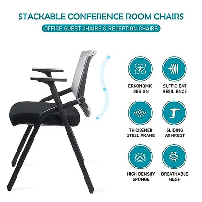Conference Room Chairs, Folding Office Desk Chair with Lumbar Support and Sliding Armrest, Stackable Office Guest Chairs & Reception Chairs 20 Pack with Wheels - color: Grey, size: 20 Pack