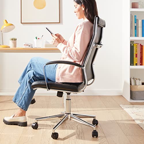 Amazon Basics High-Back Swivel Office Chair with Lumbar Support, Ergonomic Ribbed Faux Leather, Adjustable Height, 45.25" x 24.75" x 23.25", Black - color: Black