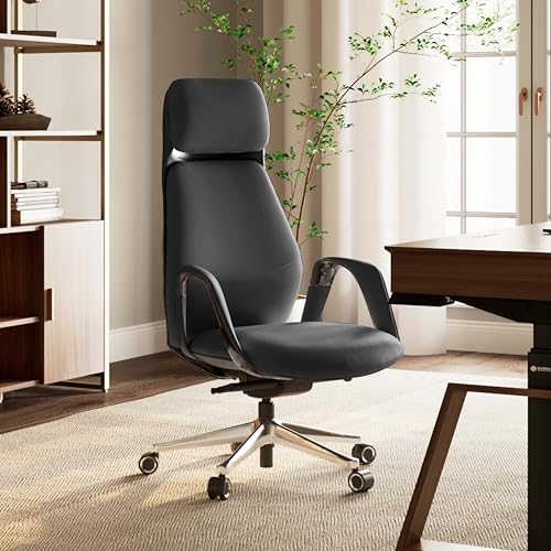 EUREKA ERGONOMIC Serene Executive Office Chair, Premium Nappa Leather High Back Boss Chair with Aluminum Base, Ergonomic Chair with Lumbar Support & Recline, Heavy Duty for Long-Hour Comfort, Black - color: Black