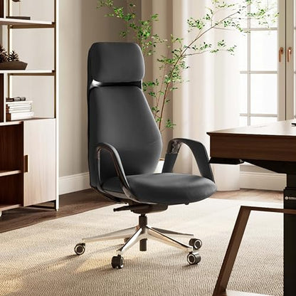 EUREKA ERGONOMIC Serene Executive Office Chair, Premium Nappa Leather High Back Boss Chair with Aluminum Base, Ergonomic Chair with Lumbar Support & Recline, Heavy Duty for Long-Hour Comfort, Black - color: Black