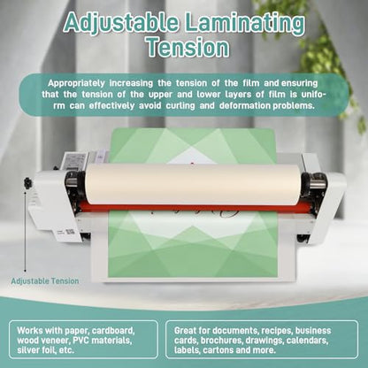 17.7inch Cold Hot Roll Laminator with 2 Rolls of Thermal Laminating Film (1 Inch Core, 0.8 mil,17.3in W×656ft L),V480 Laminating Machine, Single & Double-Sided Thermal Laminator,Digital Display, 110V