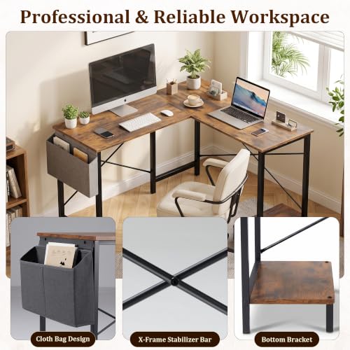 L Shaped Desk, 50 Inch Computer Desk Home Office Desk for Small Space Brown - color: Brown