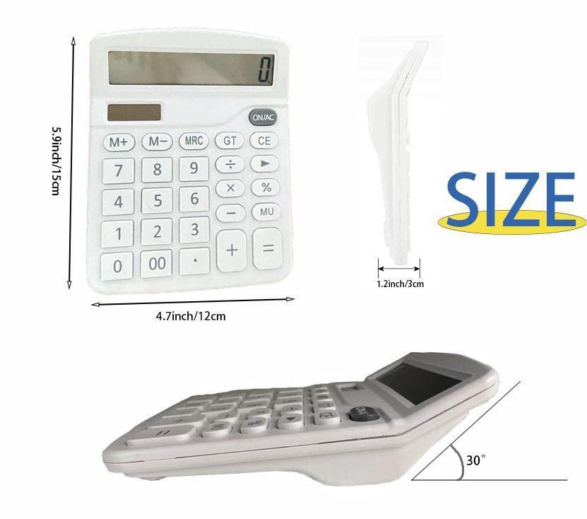 YOUHO Solar Battery Dual Power Standard Function Electronic Calculator with Large LCD Display - White - color: white