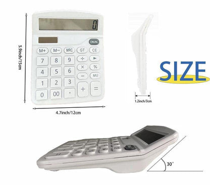YOUHO Solar Battery Dual Power Standard Function Electronic Calculator with Large LCD Display - White - color: white