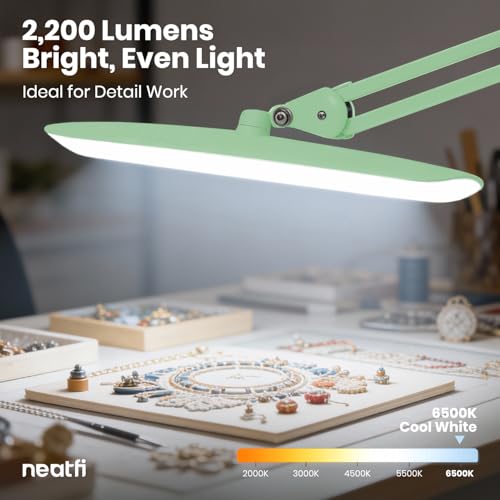 Neatfi LED Desk Lamp, 2200 Lumens, 24W, 20-Inch Wide Head (Midnight Green) - color: Midnight Green, size: Non-CCT with Clamp
