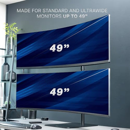 VIVO Freestanding Dual Vertically Stacked Ultra-Wide Monitor Desk Stand, Extra Tall Heavy Duty Adjustable Mount for 2 Ultrawide Screens up to 49 inches, 44 lbs Per Screen Capacity, Black, STAND-V202L - size: Up to 49", style: Steel Base