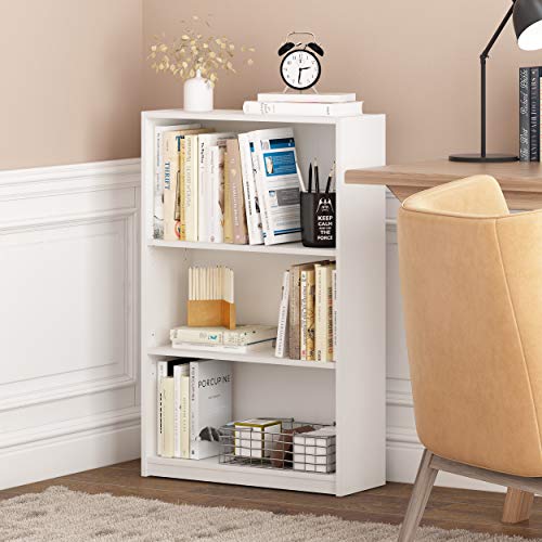 Furinno Jaya Book Shelf, 3-Tier Bookshelf, Bookcase with Adjustable Shelves, 9.5 x 24.5 x 40.3, for Organization and Storage, for Living Room, Bedroom, Home Office, White - color: White, size: 3-Tier
