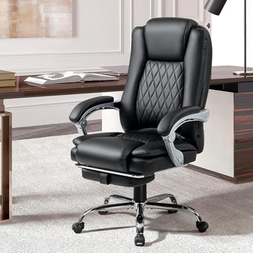 Massage Heated Office Chair with Foot Rest, Executive Desk Chair | Ergonomic High Back PU Leather Home Office Desk Chair with 135° Recline, 400 LBS, 6-Point Vibration and Heat, Classic - style: Classic