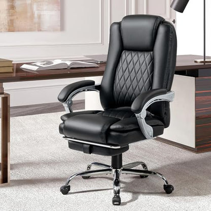 Massage Heated Office Chair with Foot Rest, Executive Desk Chair | Ergonomic High Back PU Leather Home Office Desk Chair with 135° Recline, 400 LBS, 6-Point Vibration and Heat, Classic - style: Classic