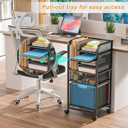 Feyejade 6-Tier Rolling File Cart Multi Mobile Drawer Cabinet Black - size: 11.81"D x 14.57"W x 31.81"H