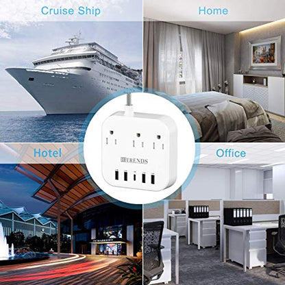 Surge Protector Power Strip, 10FT Extension Cord, 3 Outlets 4 USB-A 1 USB-C (5V/3A), 45° Flat Plug Wall Mountable for Home Office, Dorm, Cruise Ship, Nightstand - size: 10FT