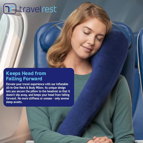 TRAVELREST All-in-One Travel Neck Support & Body Pillow - Blue - color: Blue, size: Premium (With Cover)