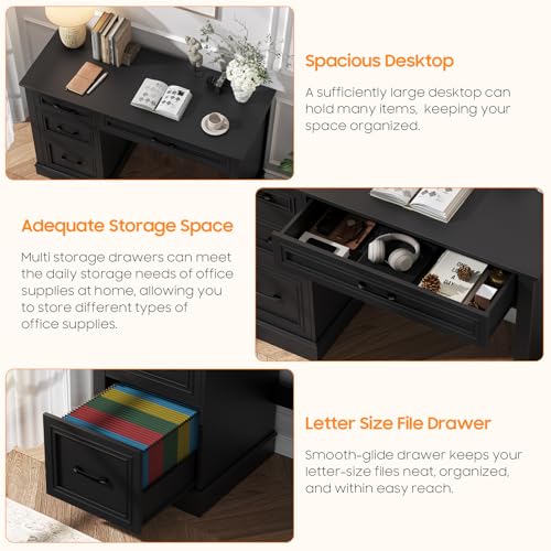 Vabches Farmhouse 47" Executive Desk with 3 Drawers, Pure Black. - color: Pure Black, size: Style 1