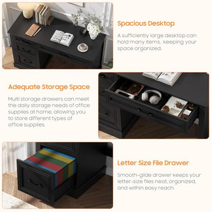 Vabches Farmhouse 47" Executive Desk with 3 Drawers, Pure Black. - color: Pure Black, size: Style 1